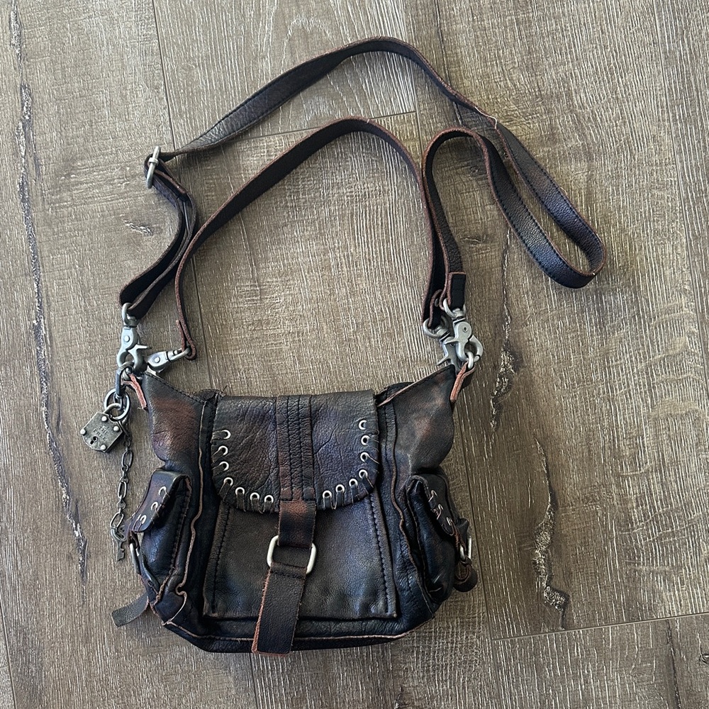 Free People We the Free Baby Leigh Distressed Leather  Tote Crossbody Bag
